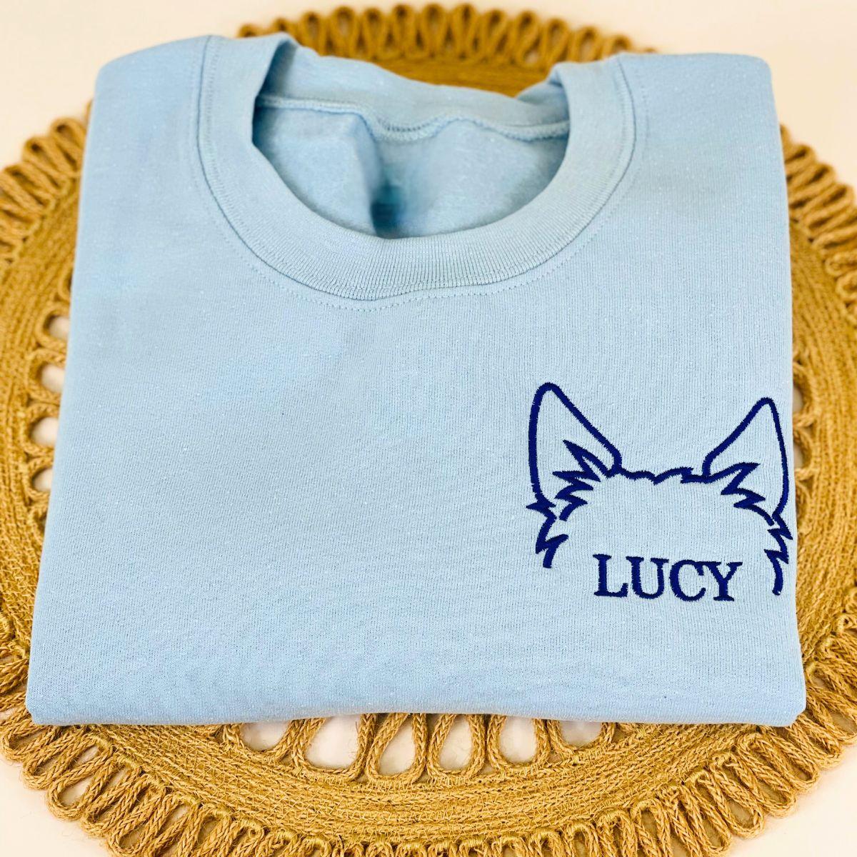 Custom Dog Ear Embroidered Sweatshirt With Name | Gift For Pet Lovers
