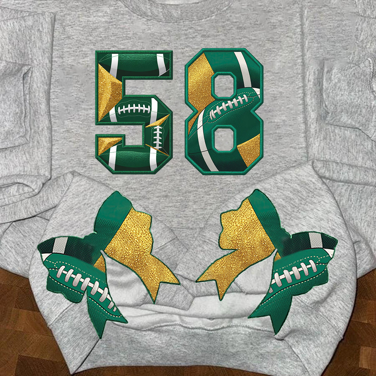 Personalized Football-Themed Embroidered Side Bow Sweatshirt with Custom Number/Letter | Gifts for Sports Mom