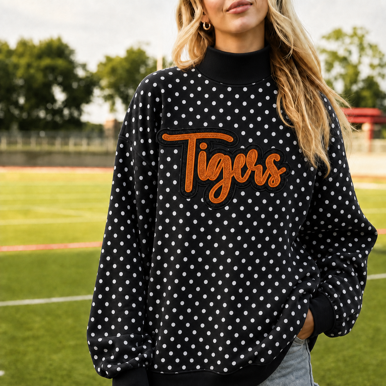 Custom Glitter Team Name Polka Dot Mockneck | Game Day Wear