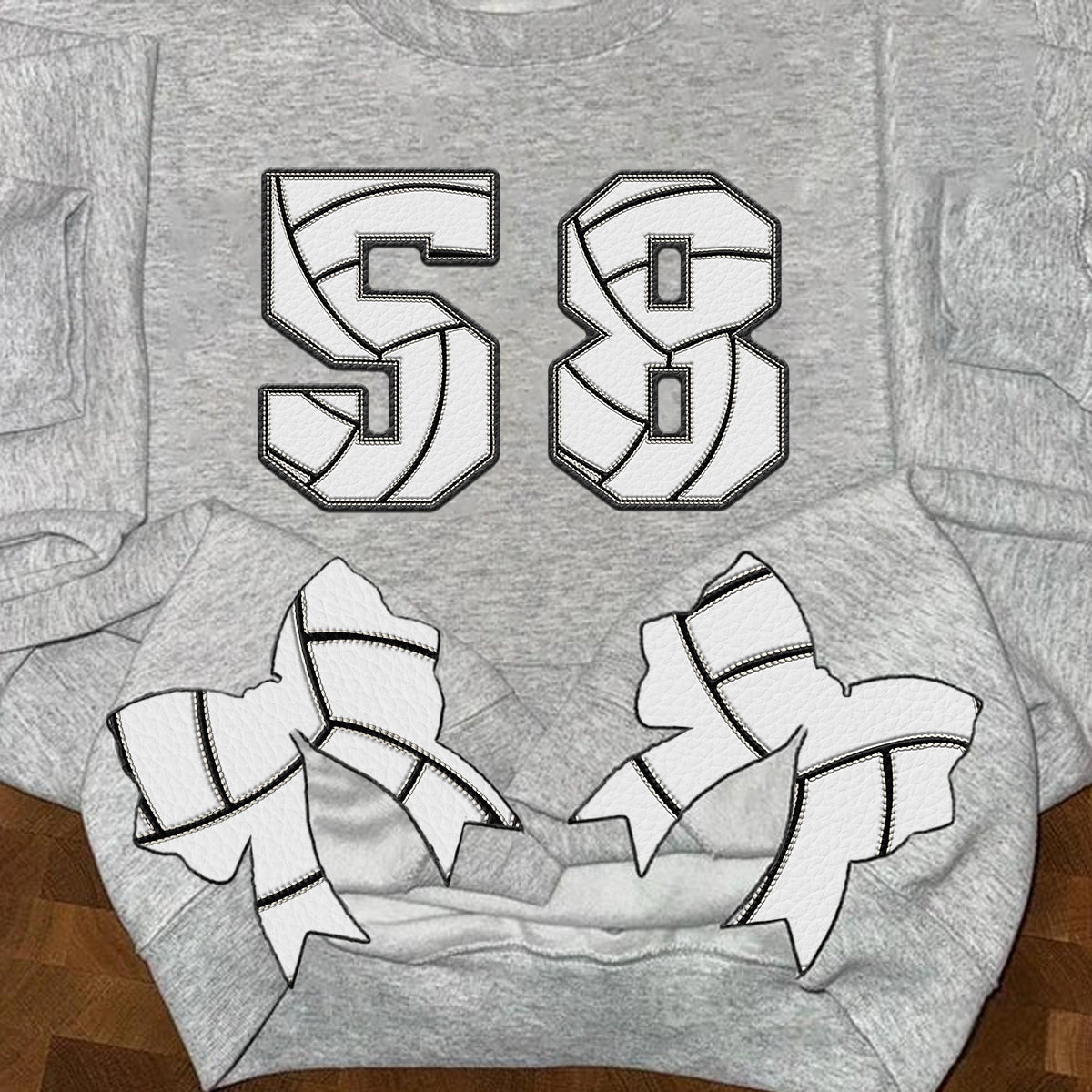 Personalized Volleyball-Themed Embroidered Side Bow Sweatshirt with Custom Number/Letter