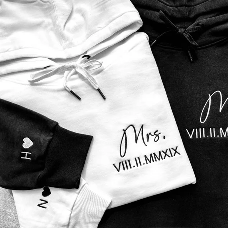 Custom Embroidered Roman Numeral Couple's Sweatshirt for Valentine's Day | Couple Anniversary Gift