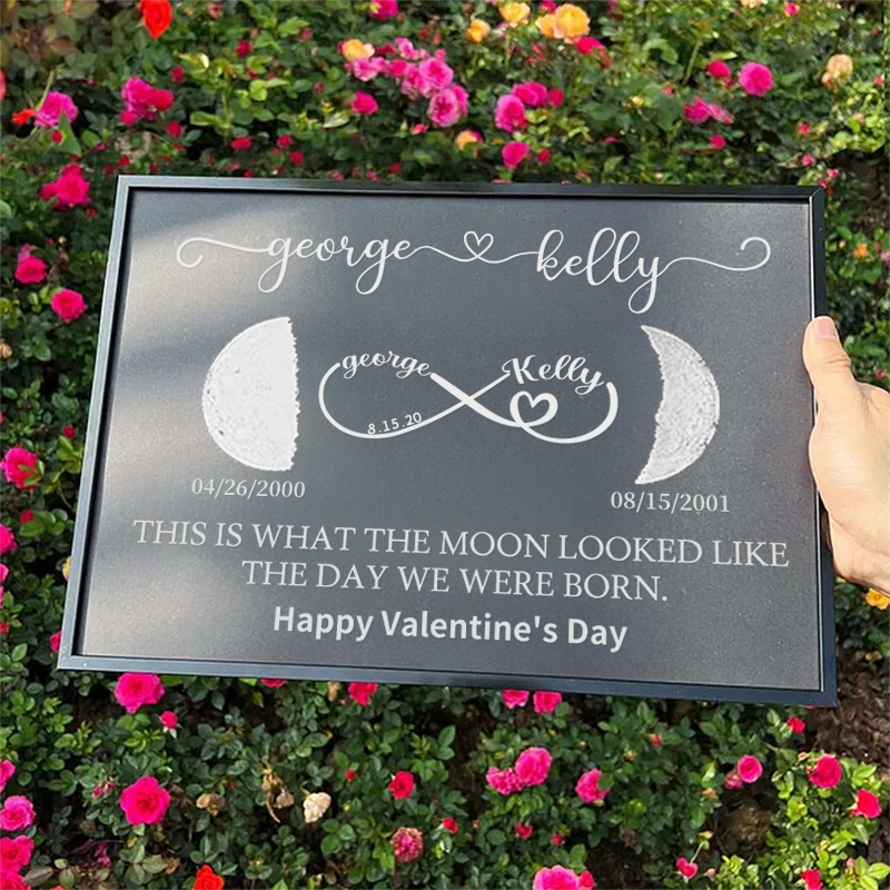Custom Moon Phase Frame With Text & Date- This is How the Moon Looked Like on the Day we Met / Got Married / Engaged for Valentine's Day | Couple Anniversary Gift