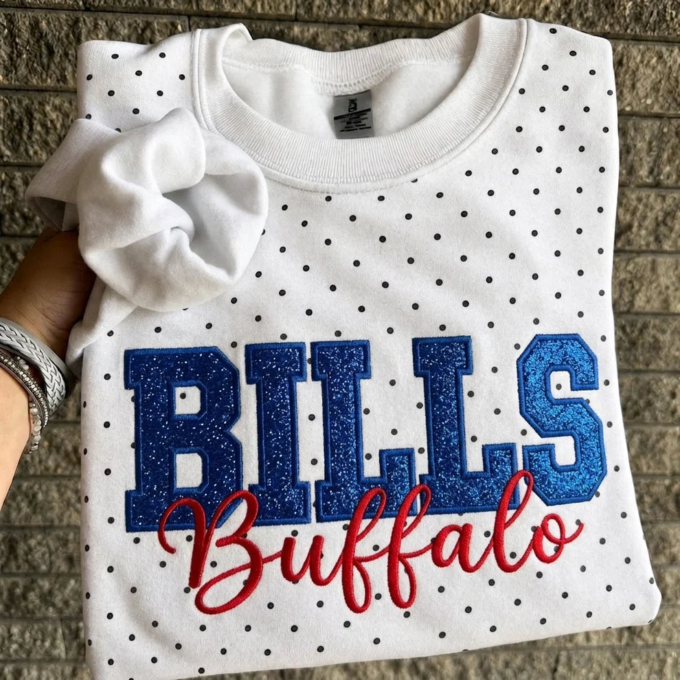 Custom Embroidered Glitter Football Team Name Polka Dot Sweatshirt - Game Day Gear | Gifts for Sports Mom | Game Day Wear