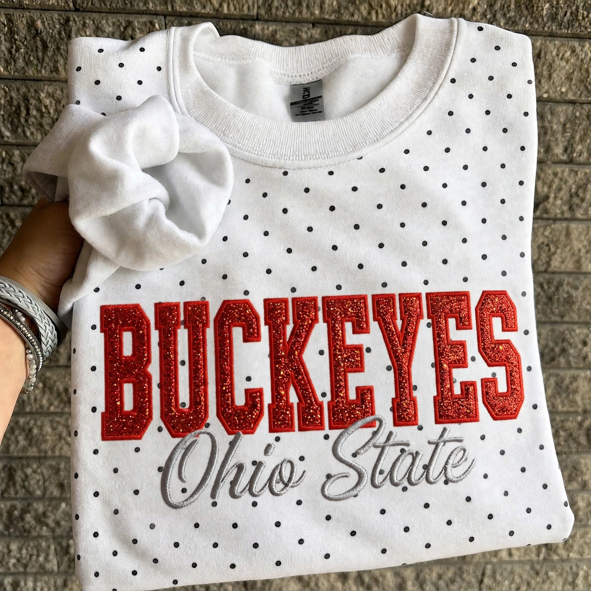 Custom Embroidered College Team Glitter Vinyl Polka Dot Sweatshirt - Game Day Best Gear | Sports Lover Gift