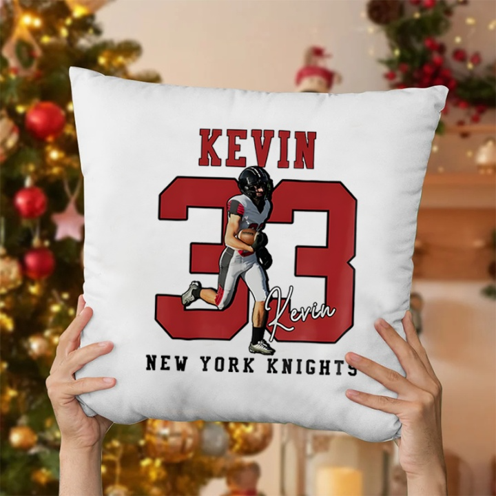 Personalized Christmas Sports Pillow with Custom Name, Number, Team Design, and Photo