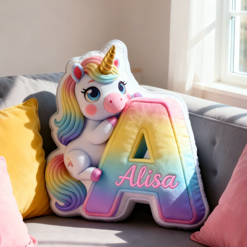 Personalized Cute Pink Unicorn with Name Graphic 3D Print Pillow Christmas Gift for Kids