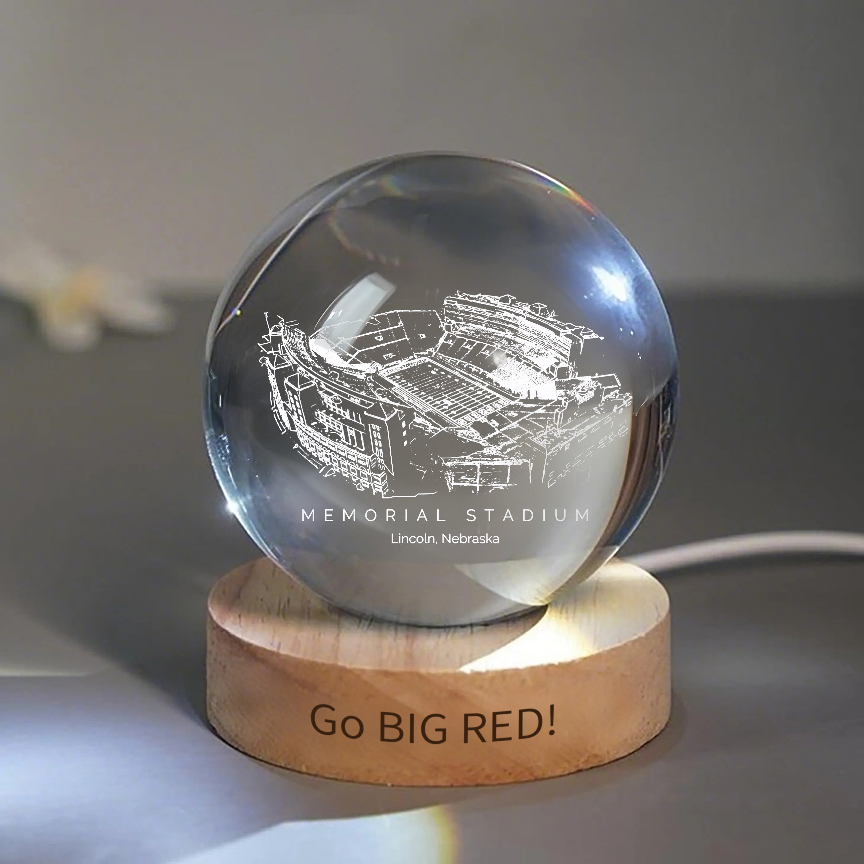 Memorial Stadium (Lincoln) 3D Spherical Crystal Ball Lamp | Game Day, Christmas for Sports Fans