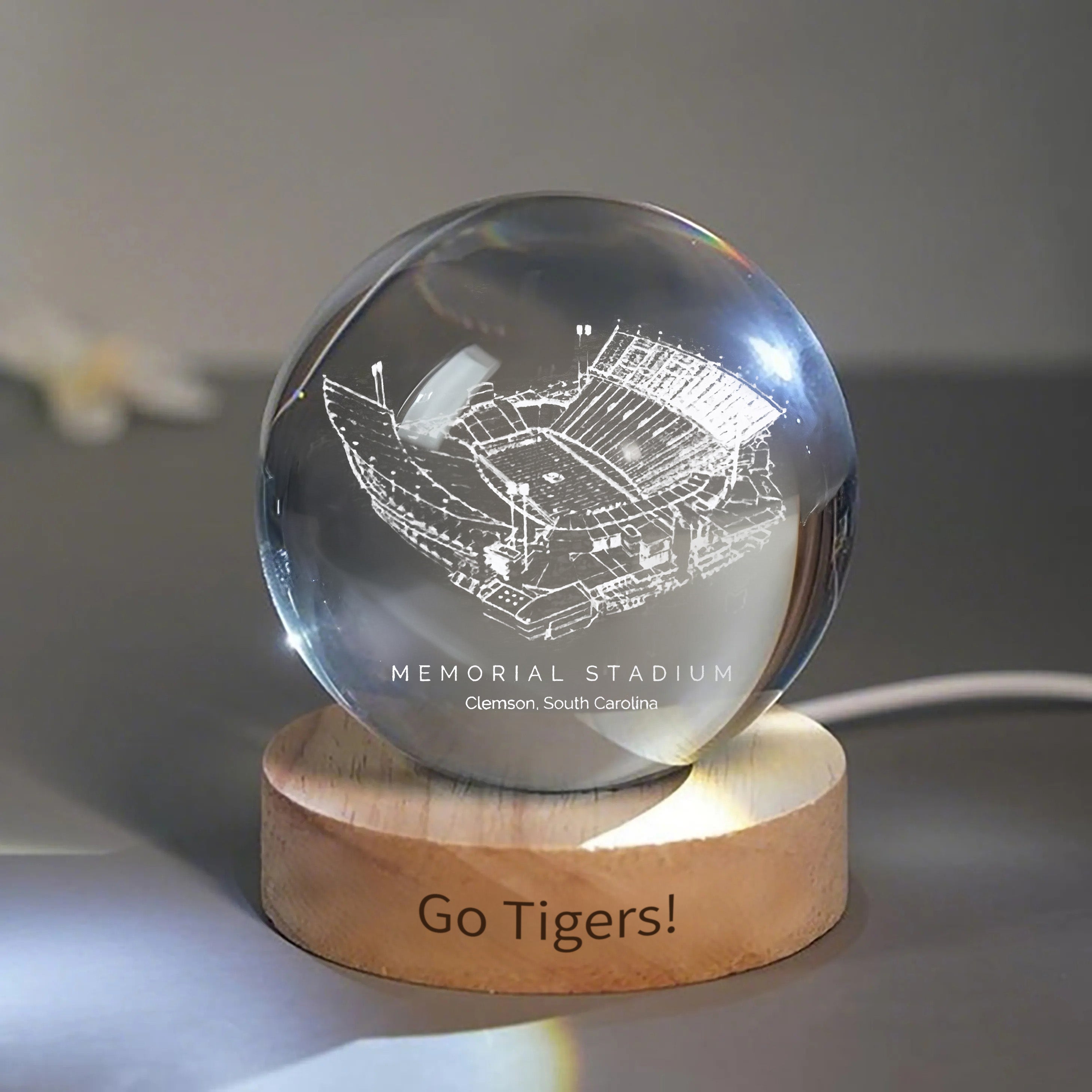 Memorial Stadium (Clemson) 3D Spherical Crystal Ball Lamp | Game Day, Christmas for Sports Fans