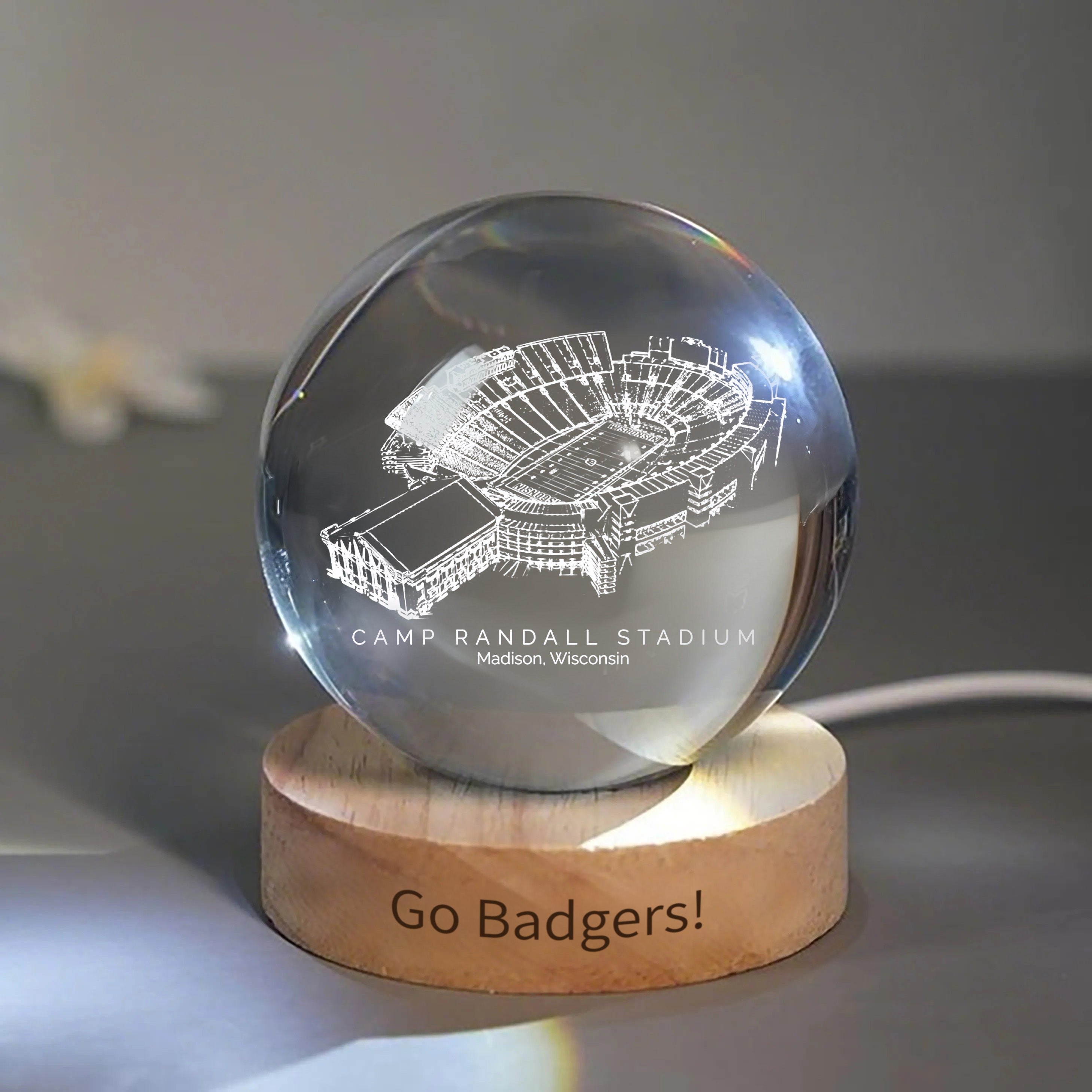 Camp Randall Stadium 3D Spherical Crystal Ball Lamp | Game Day, Christmas for Sports Fans