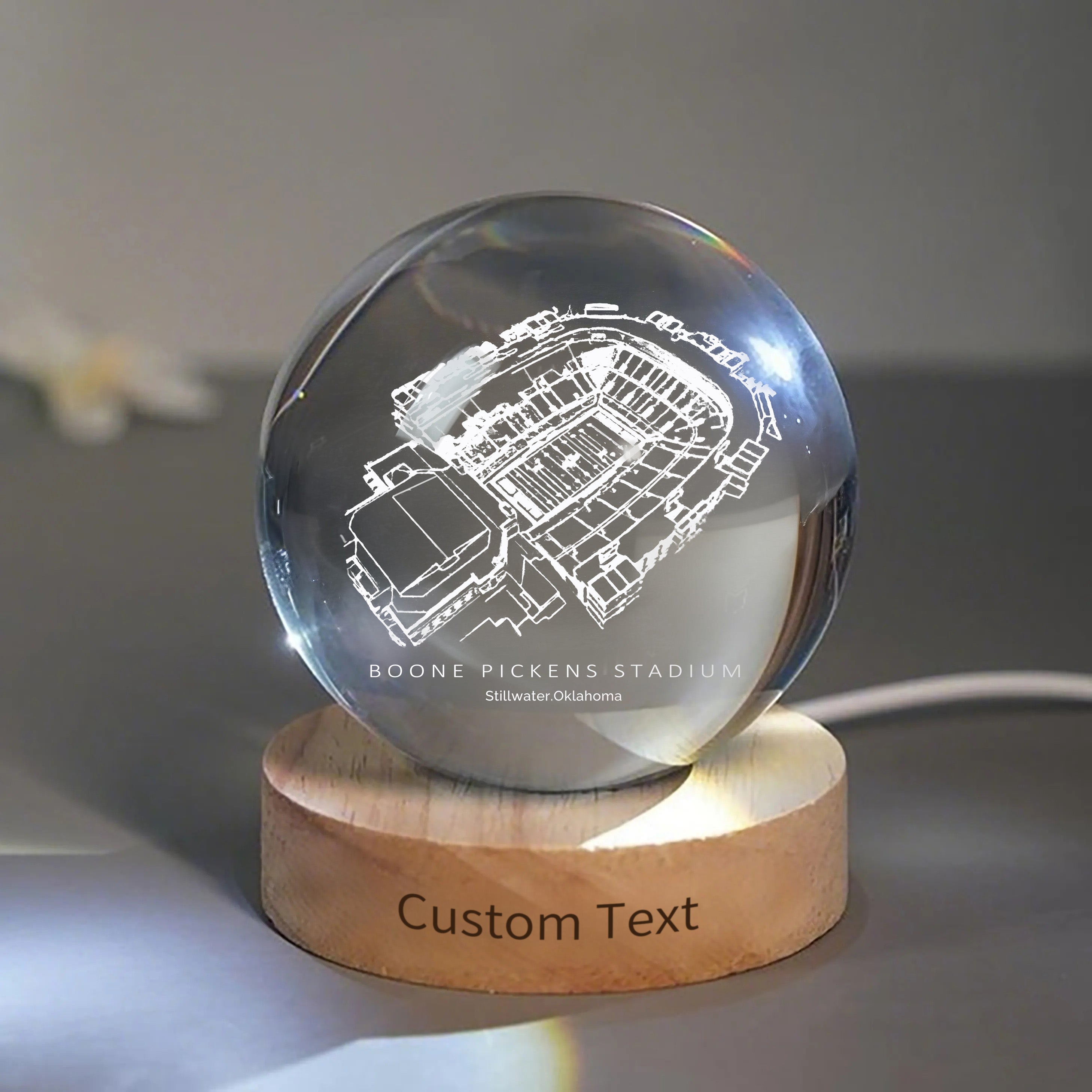 Boone Pickens Stadium 3D Spherical Crystal Ball Lamp | Game Day, Christmas for Sports Fans