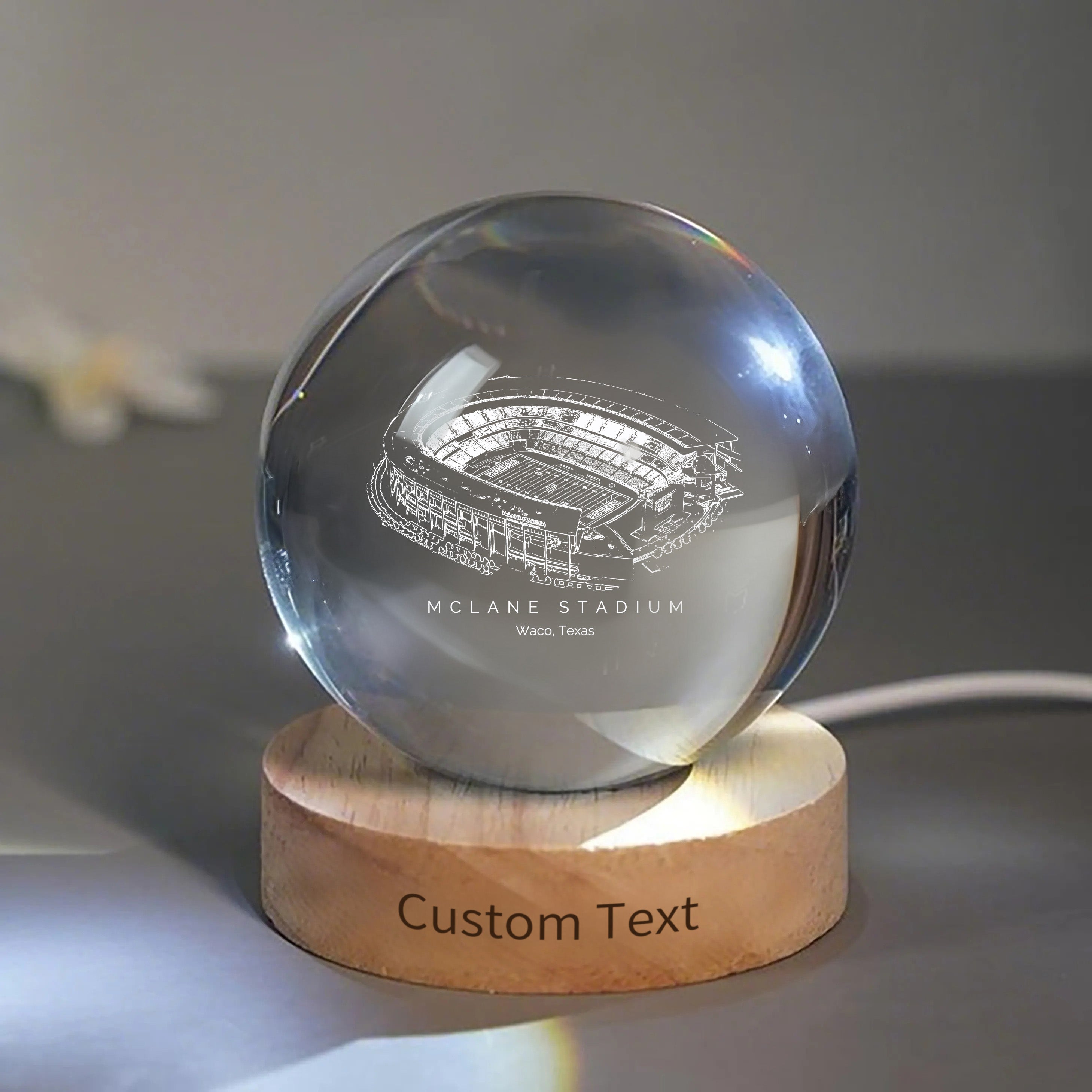 McLane Stadium 3D Spherical Crystal Ball Lamp | Game Day, Christmas for Sports Fans
