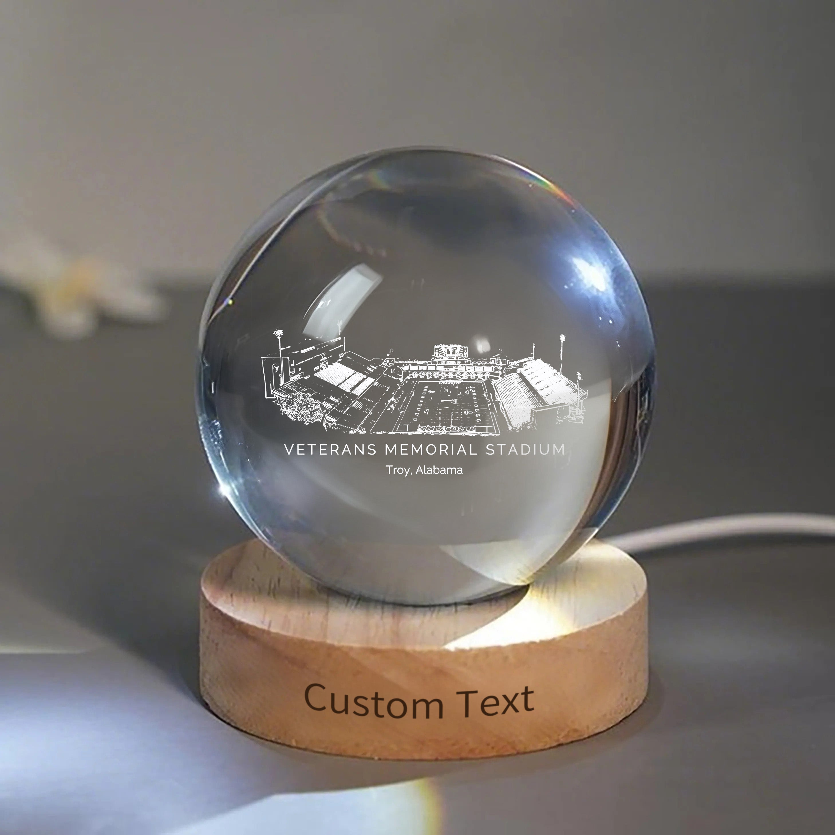 Veterans Memorial Stadium 3D Spherical Crystal Ball Lamp | Game Day, Christmas for Sports Fans