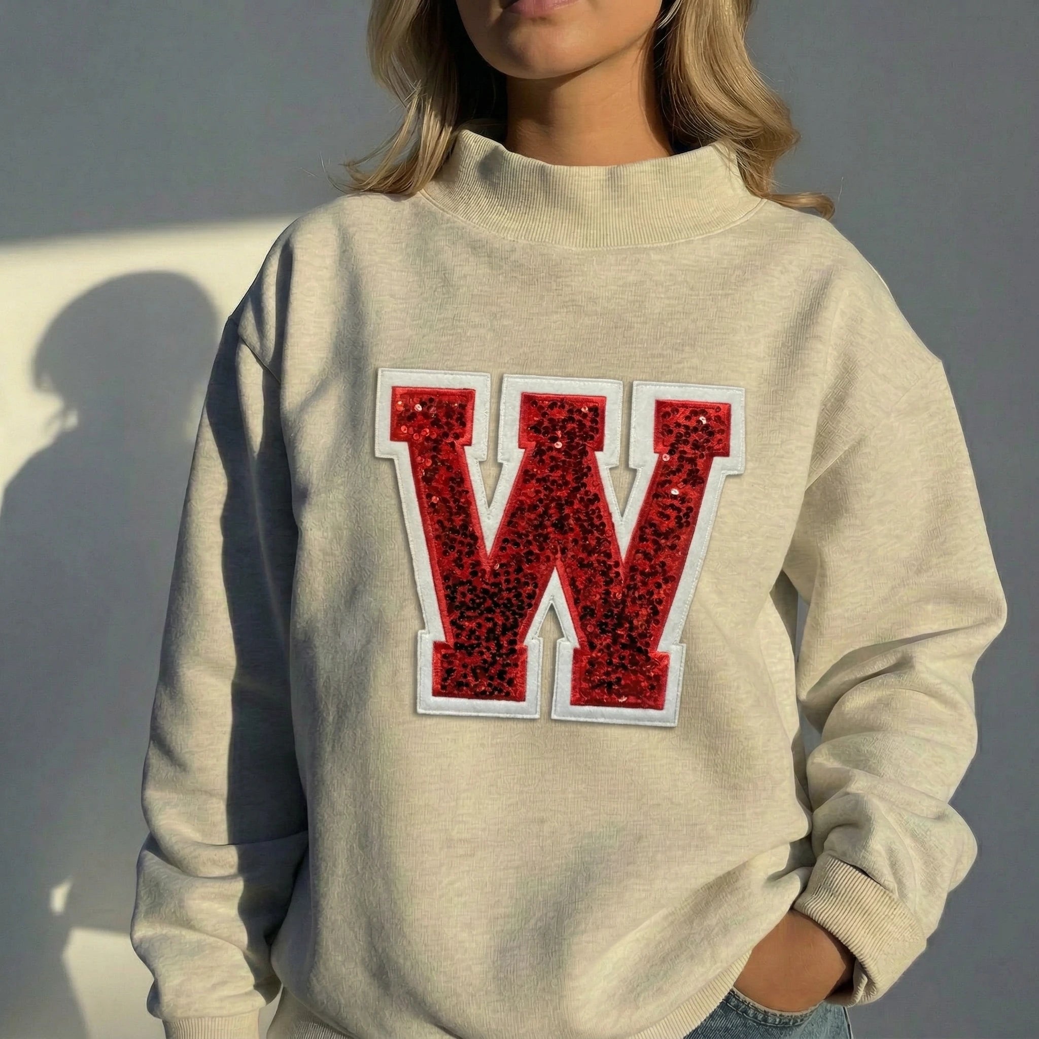 Custom Sequin Letters Mockneck – Personalized Glitter Numbers, Sports Fan Gift