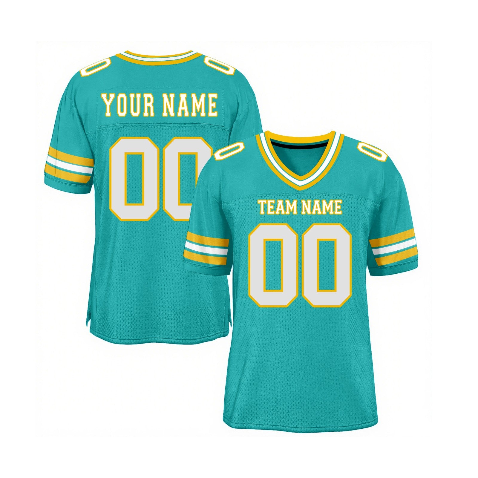 Custom Aqua White-Yellow Mesh Classic Style Authentic Sports Football Jersey