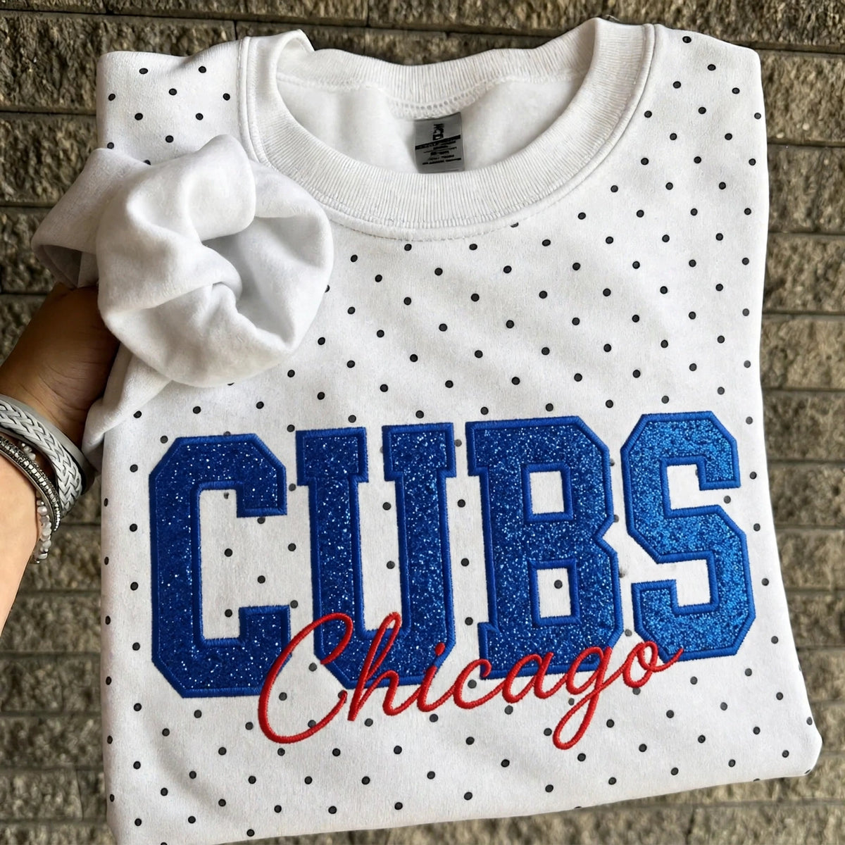 Custom Embroidered Baseball Team Glitter Vinyl Polka Dot Sweatshirt - Game Day Best Gear | Baseball Lover Gift