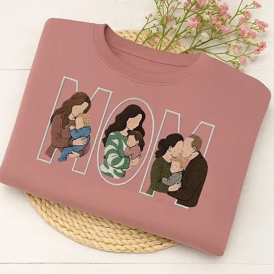 Custom Photo Portrait Embroidery Sweatshirt | Gift For Dad/Mama/Family | Mother's Day Gift