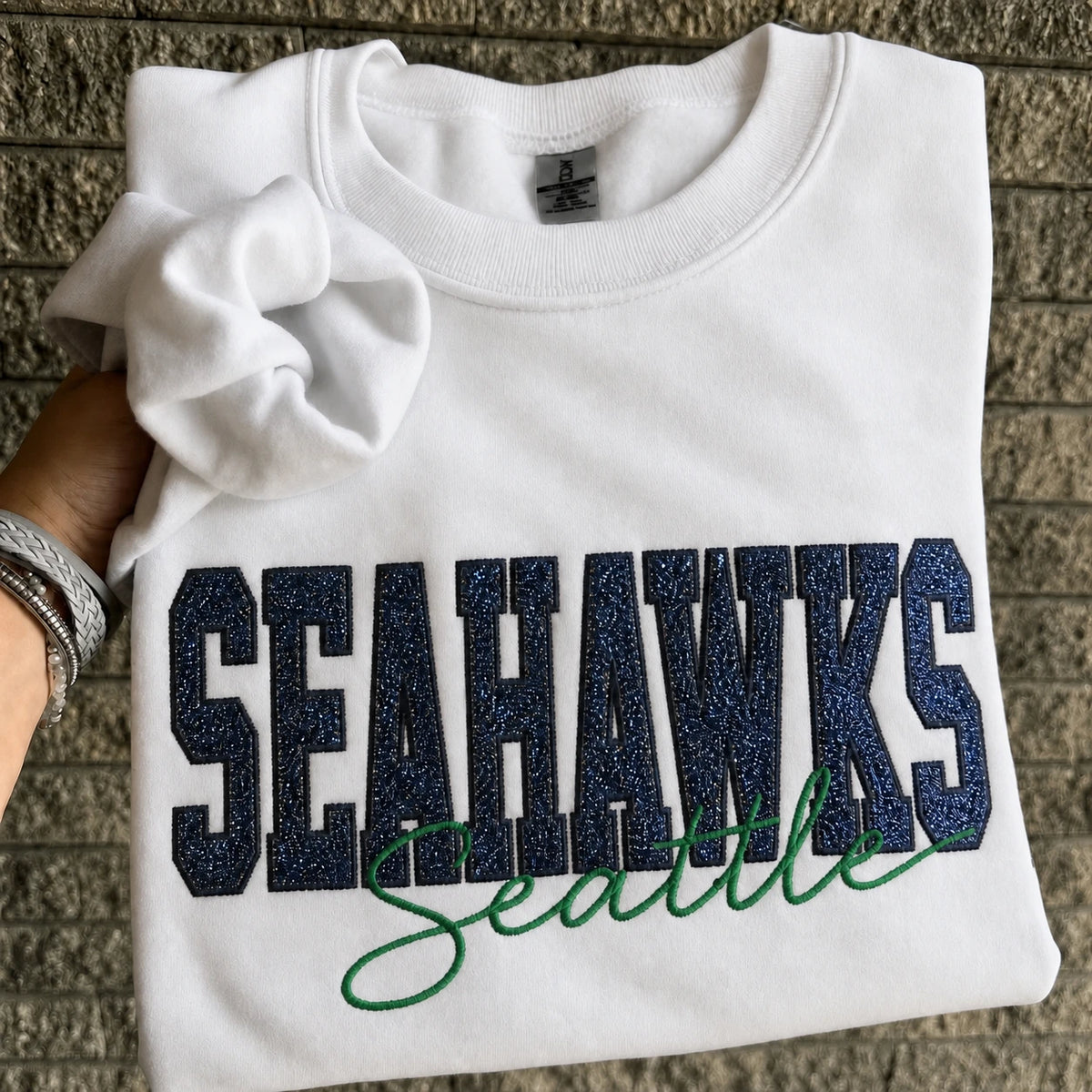 Custom Embroidered Glitter Vinyl Team Sweatshirt - Game Day Best Gear | Gifts for Sports Mom