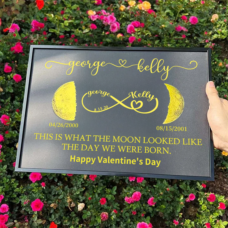 Custom Moon Phase Frame With Text & Date- This is How the Moon Looked Like on the Day we Met / Got Married / Engaged for Valentine's Day | Couple Anniversary Gift