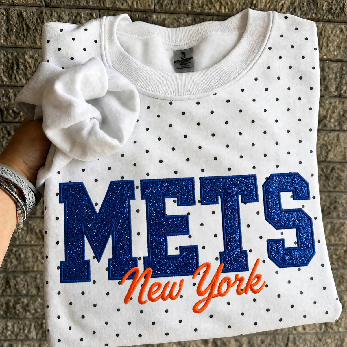 Custom Embroidered Baseball Team Glitter Vinyl Polka Dot Sweatshirt - Game Day Best Gear | Baseball Lover Gift