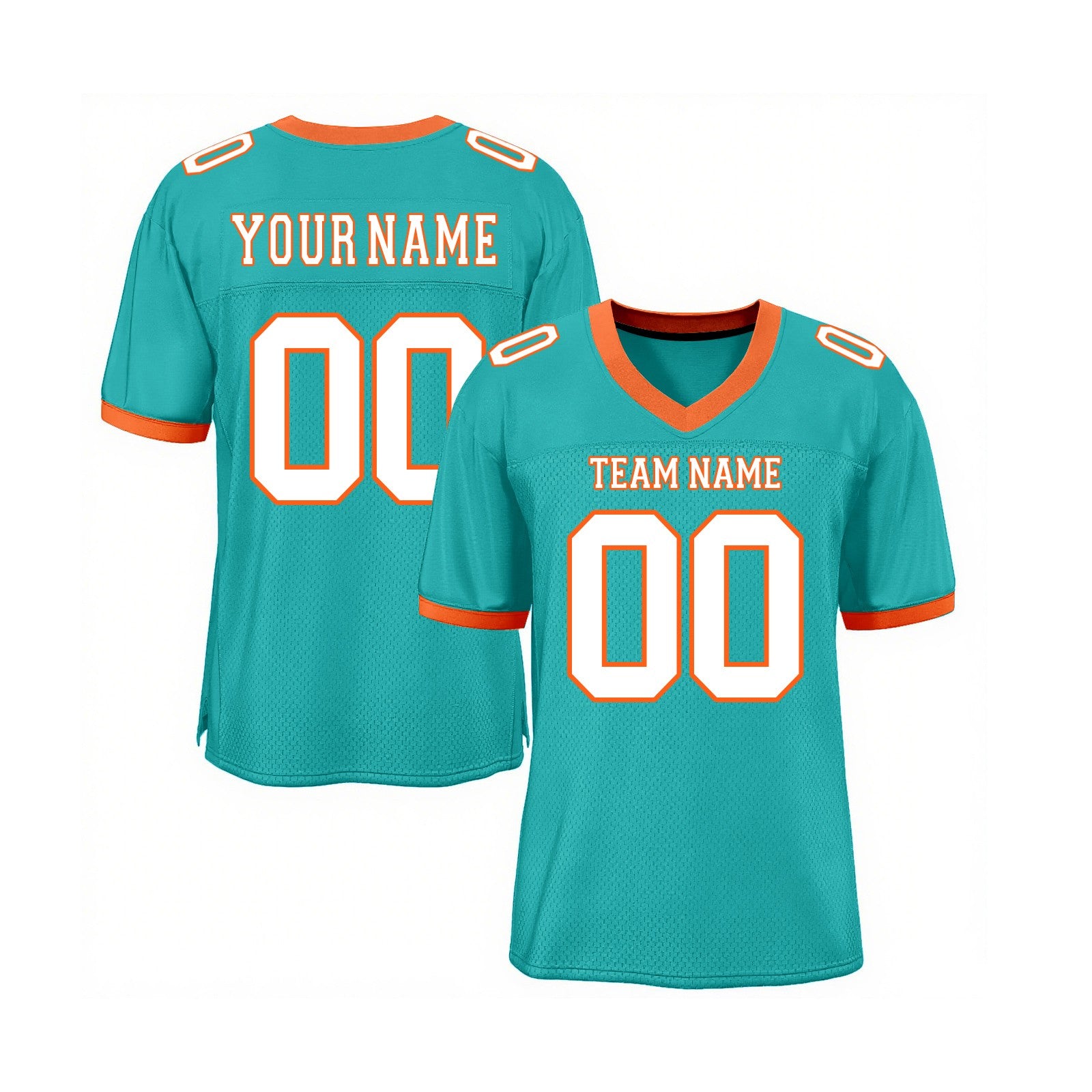 Custom Aqua White-Orange Mesh Classic Style Authentic Sports Football Jersey