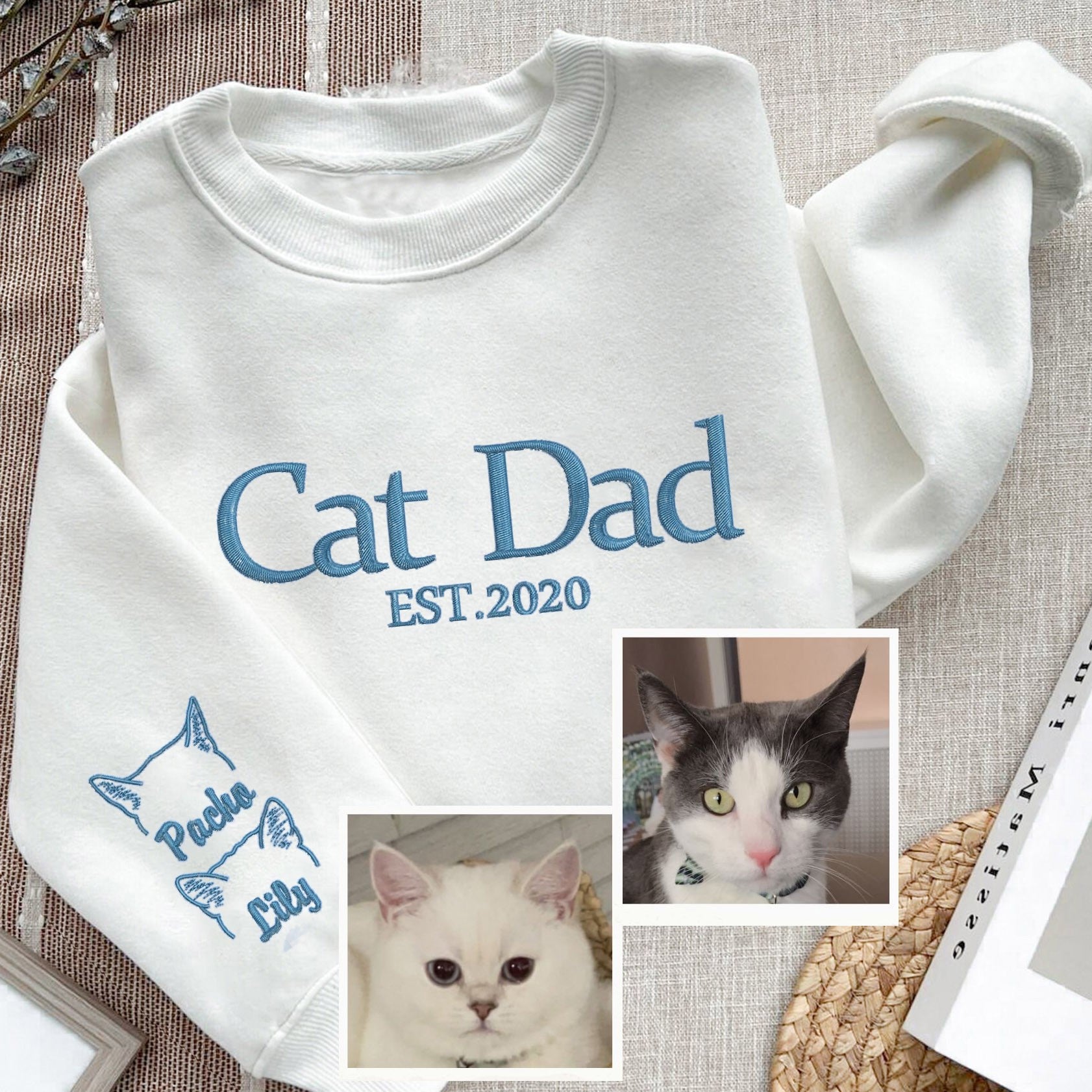 Custom Cat Dad Embroidered Sweatshirt Hoodie With Date Keepsake Gifts For Pet Lover | Father's Day Gift