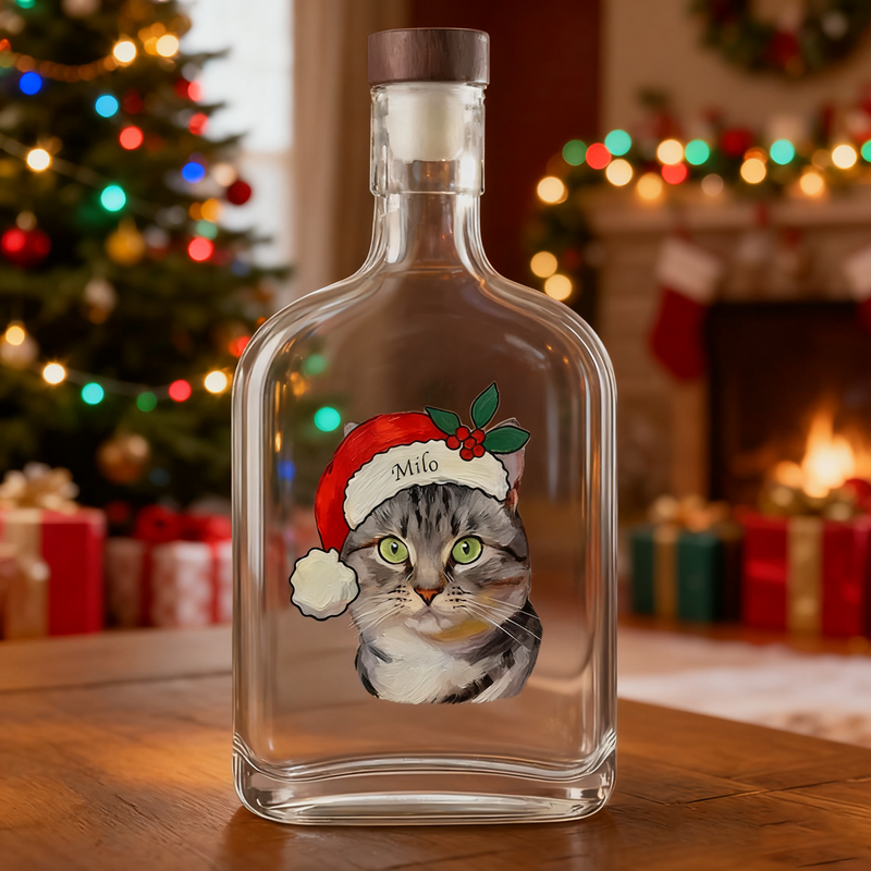 Custom Pet Portrait Christmas Oil Painting Style Whiskey Bottle | Black Friday Sale | Christmas Gift for Pet Lover