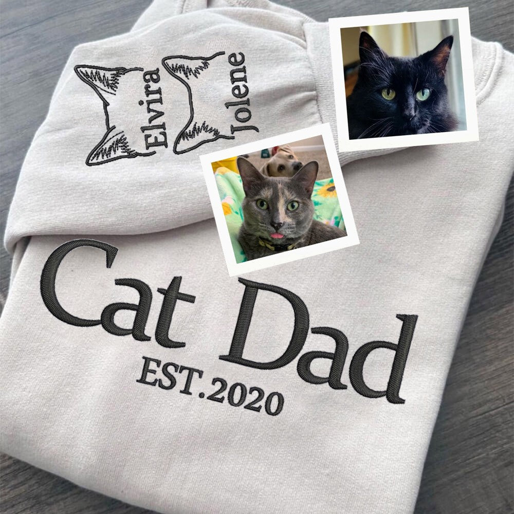 Custom Cat Dad Embroidered Sweatshirt Hoodie With Date Keepsake Gifts For Pet Lover | Father's Day Gift