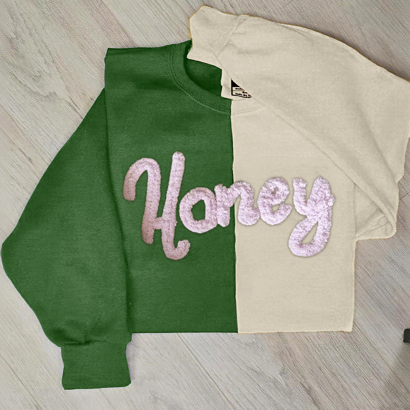 Custom Chenille Yarn Embroidered Mama Two Tone Sweatshirt