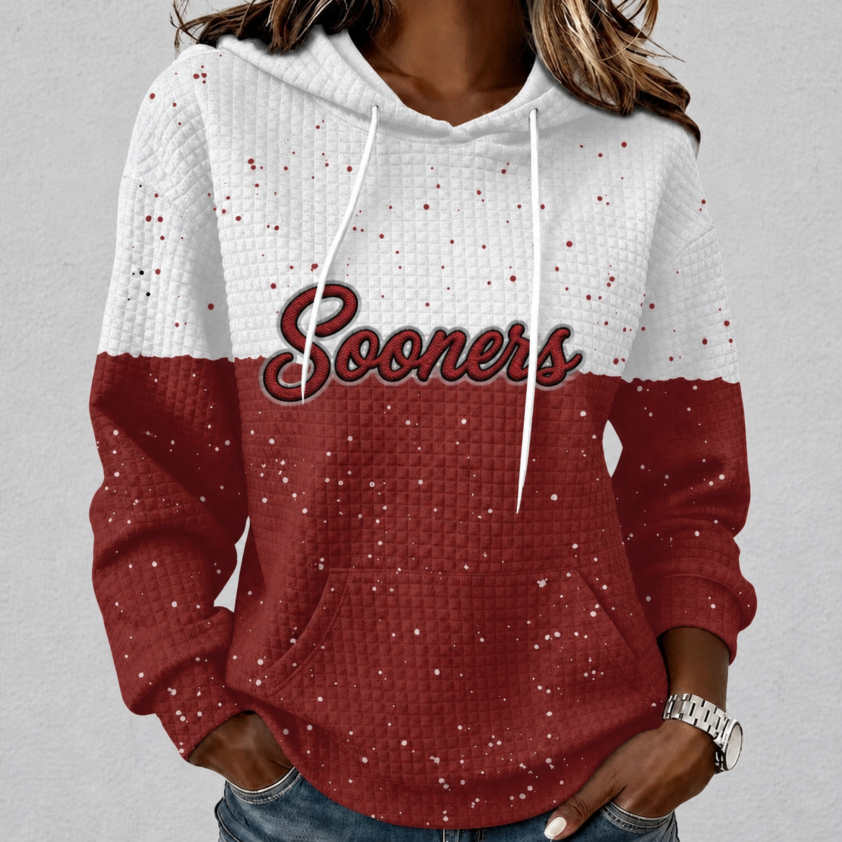 Oklahoma Sooners Waffle Hoodie Game Day Spirit Pullover