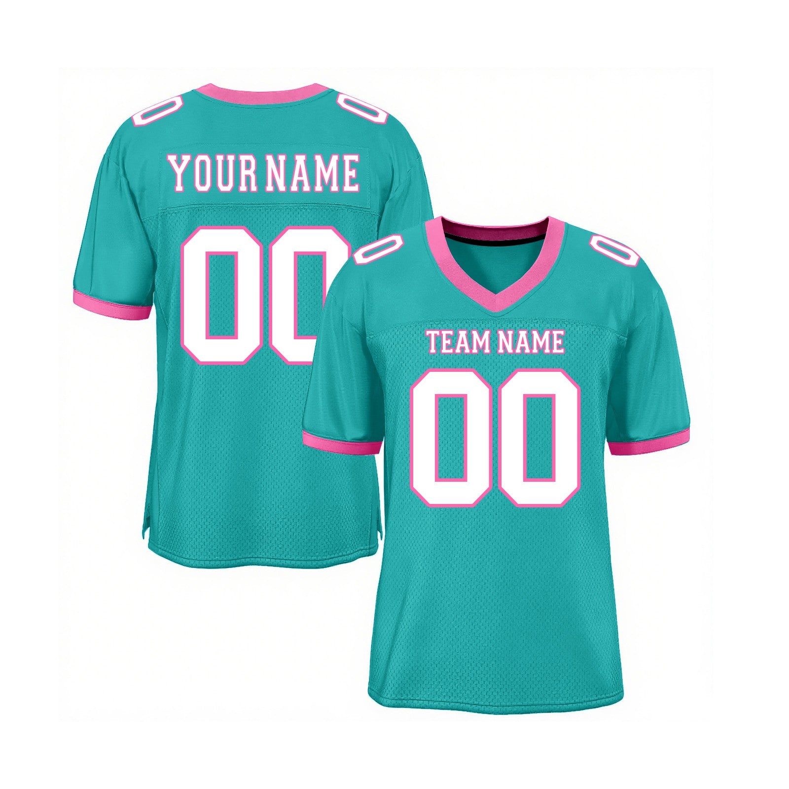 Custom Aqua White-Pink Mesh Classic Style Authentic Sports Football Jersey