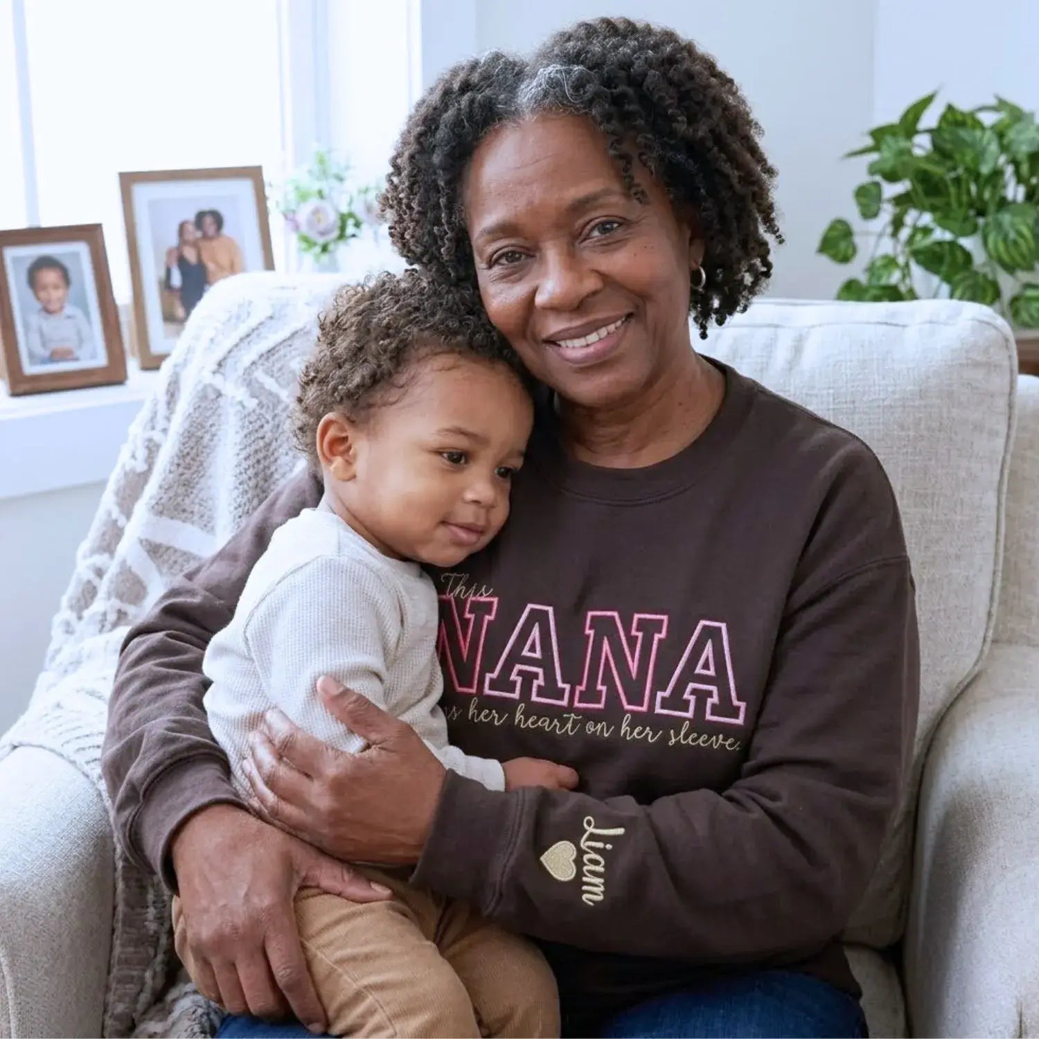 Custom Embroidered This Nana Wears Her Heart on Her Sleeve Sweatshirt | Mother's Day Gift