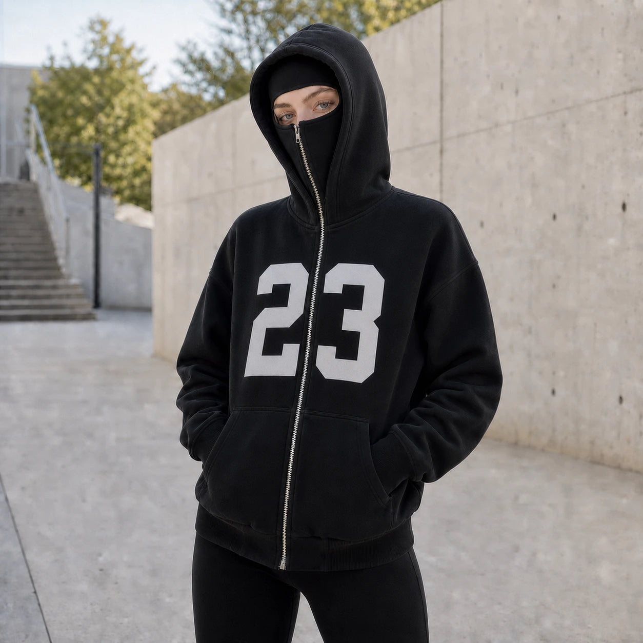 Custom Printed Number Mask Zipped Hoodie ,Spirit Team Apparel, Custom Team Gear