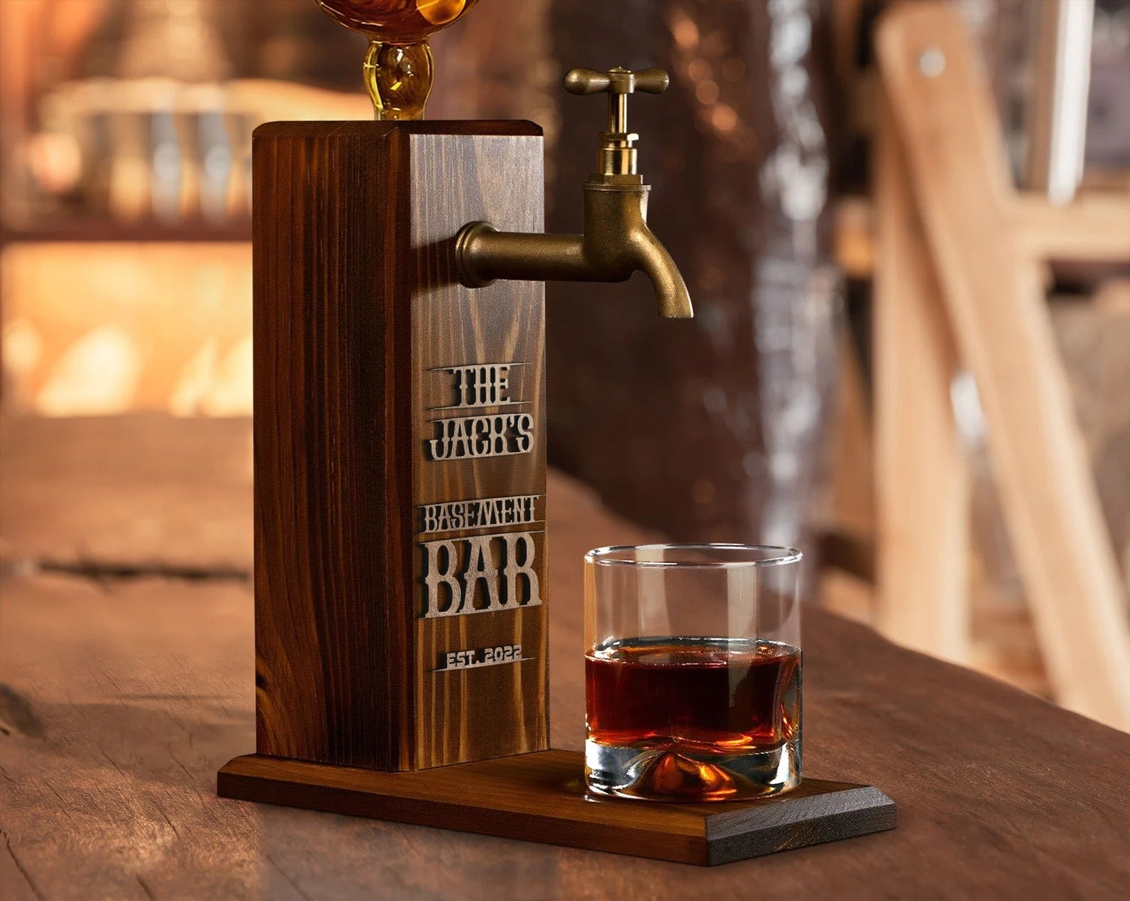 Personalized Embossed Name Wooden Whiskey Dispenser, Wood Dispenser, Liquor Dispenser, Home Bar Decor, Beverage Dispenser, Bar Decor