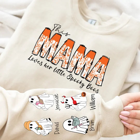 Custom Personalized This Mama Loves Her Little Boos Sweatshirt With Kids Name | Spooky Season Halloween Mama Gift