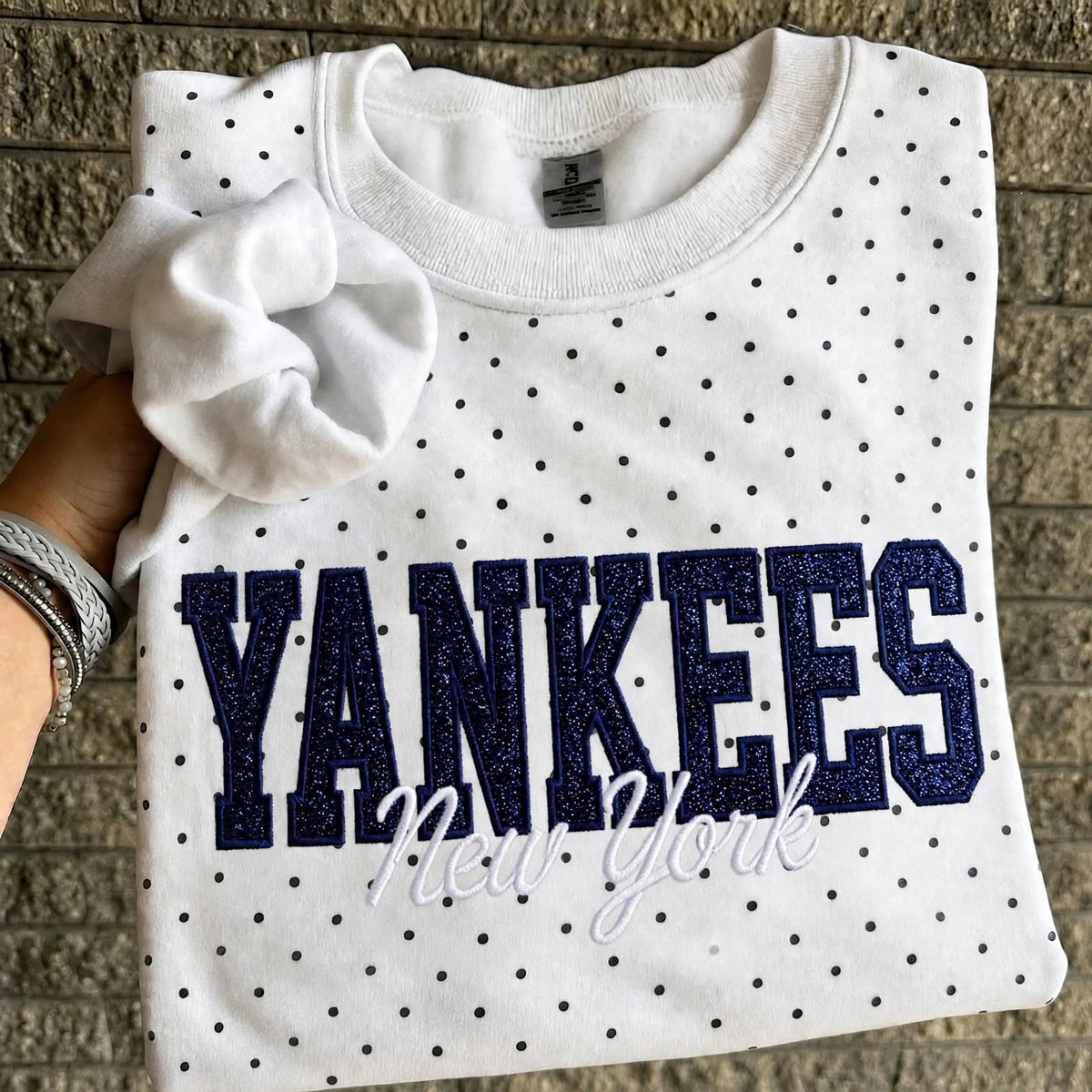 Custom Embroidered Baseball Team Glitter Vinyl Polka Dot Sweatshirt - Game Day Best Gear | Baseball Lover Gift