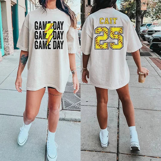 Custom Game Day Mom Baseball/Softball/Football Tee, Child Name & Number Game Season Shirt, Game day Sports Mama Tee