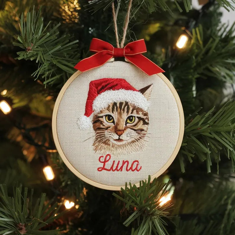 Custom Embroidered Pet Christmas Ornament, perfect for Cat Mom, custom pet Christmas gifts