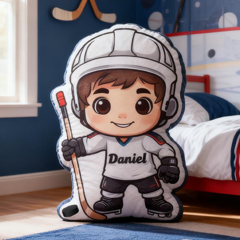 Personalized Hockey Player Pillow with Custom Name Perfect for Young Hockey Fans