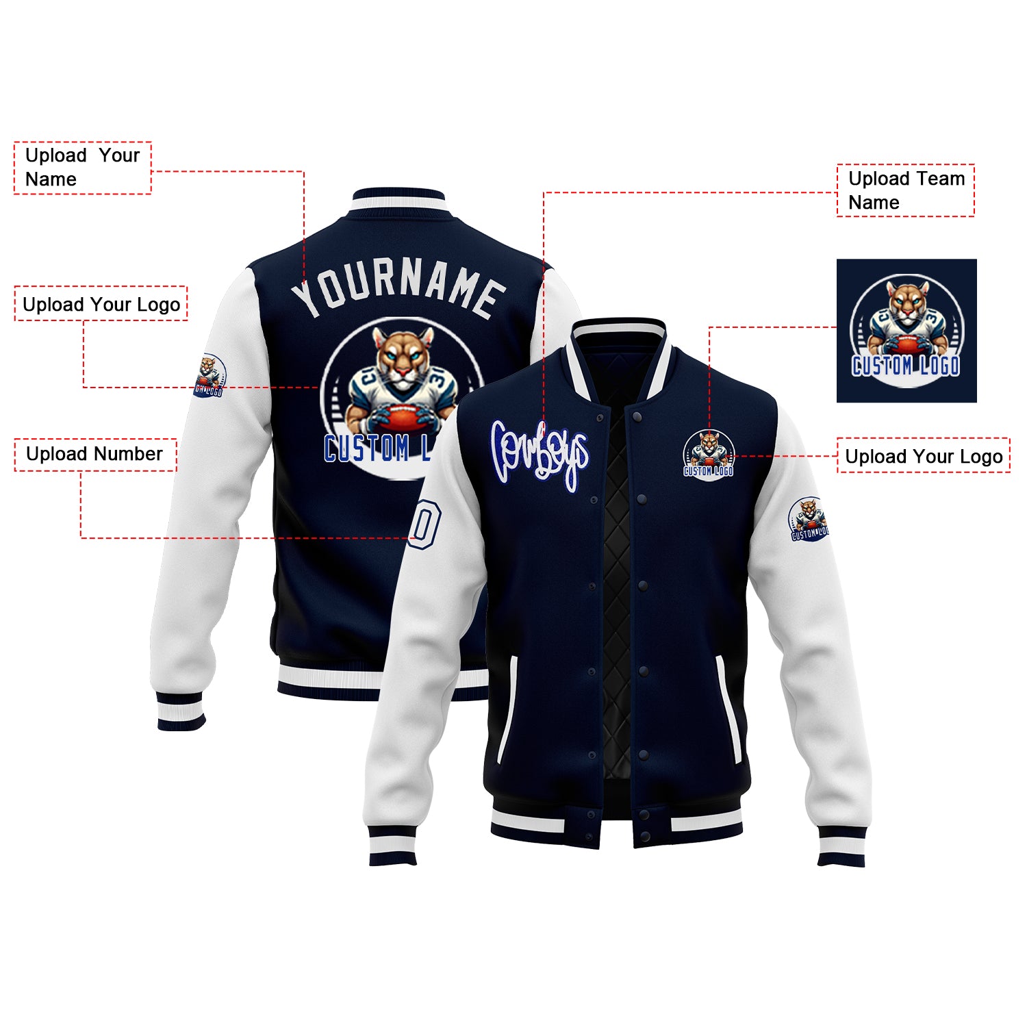 Custom Two Tone Glitter Embroidered Varsity Letterman Football Team Game Day Jacket