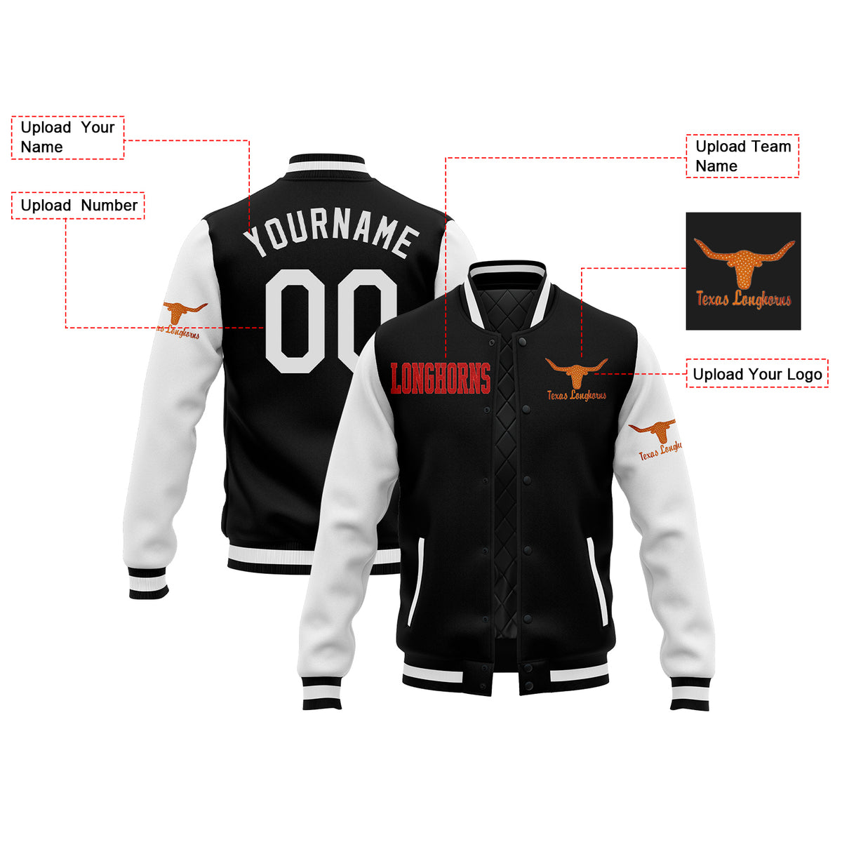 Custom Texas Two Tone Glitter Team Mascot Varsity Letterman Team Jacket For Game Day