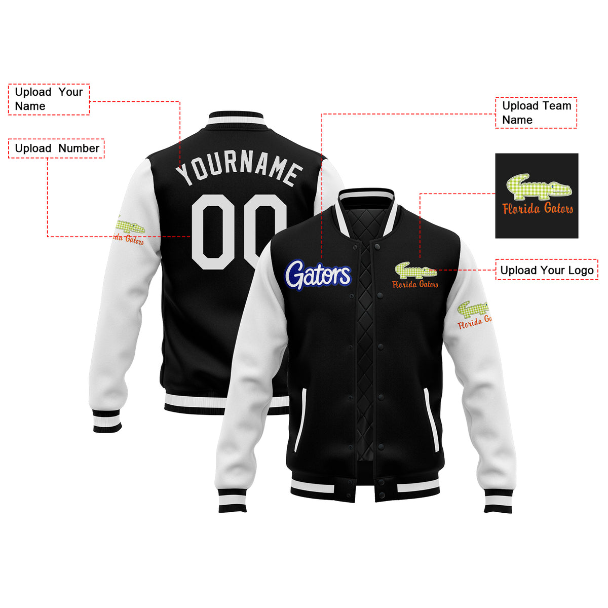 Custom Florida Gators Two Tone Glitter Team Mascot Varsity Letterman Team Jacket For Game Day
