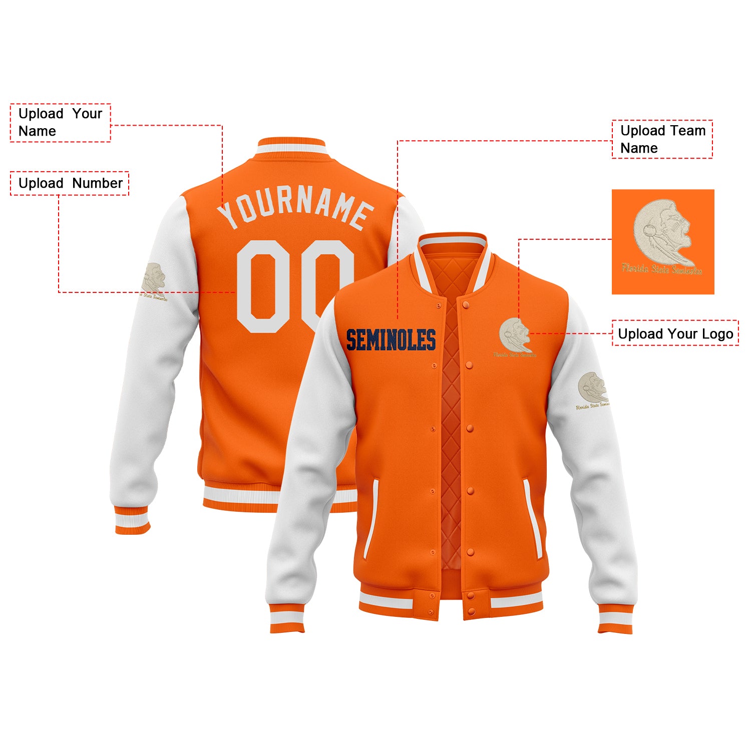 Custom Florida State Two Tone Glitter Team Mascot Varsity Letterman Team Jacket For Game Day