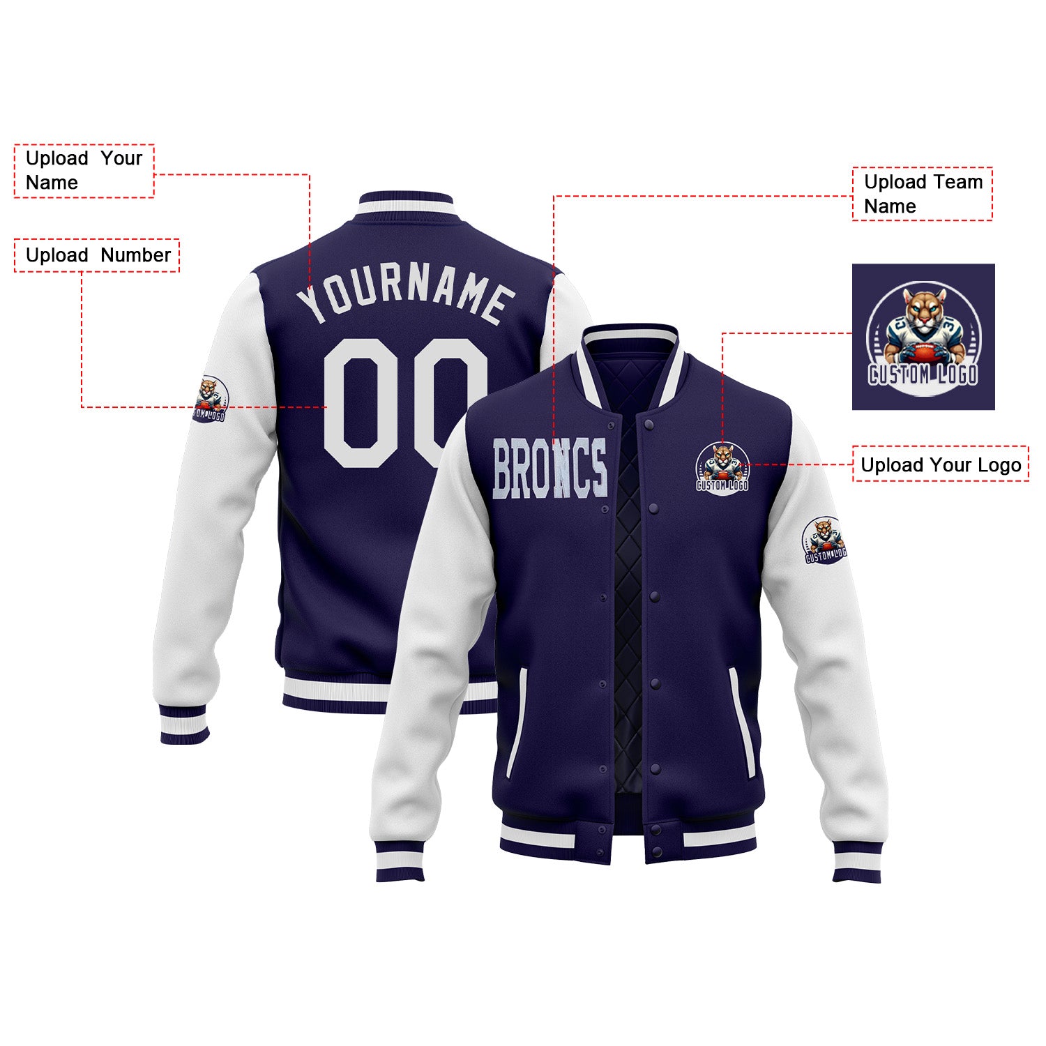 Custom Two Tone Glitter Embroidered Varsity Letterman Football Team Jacket