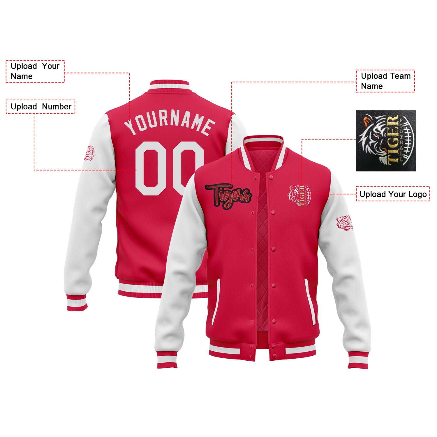 Custom Glitter Embroidered Two Tone Varsity Letterman Team Jacket