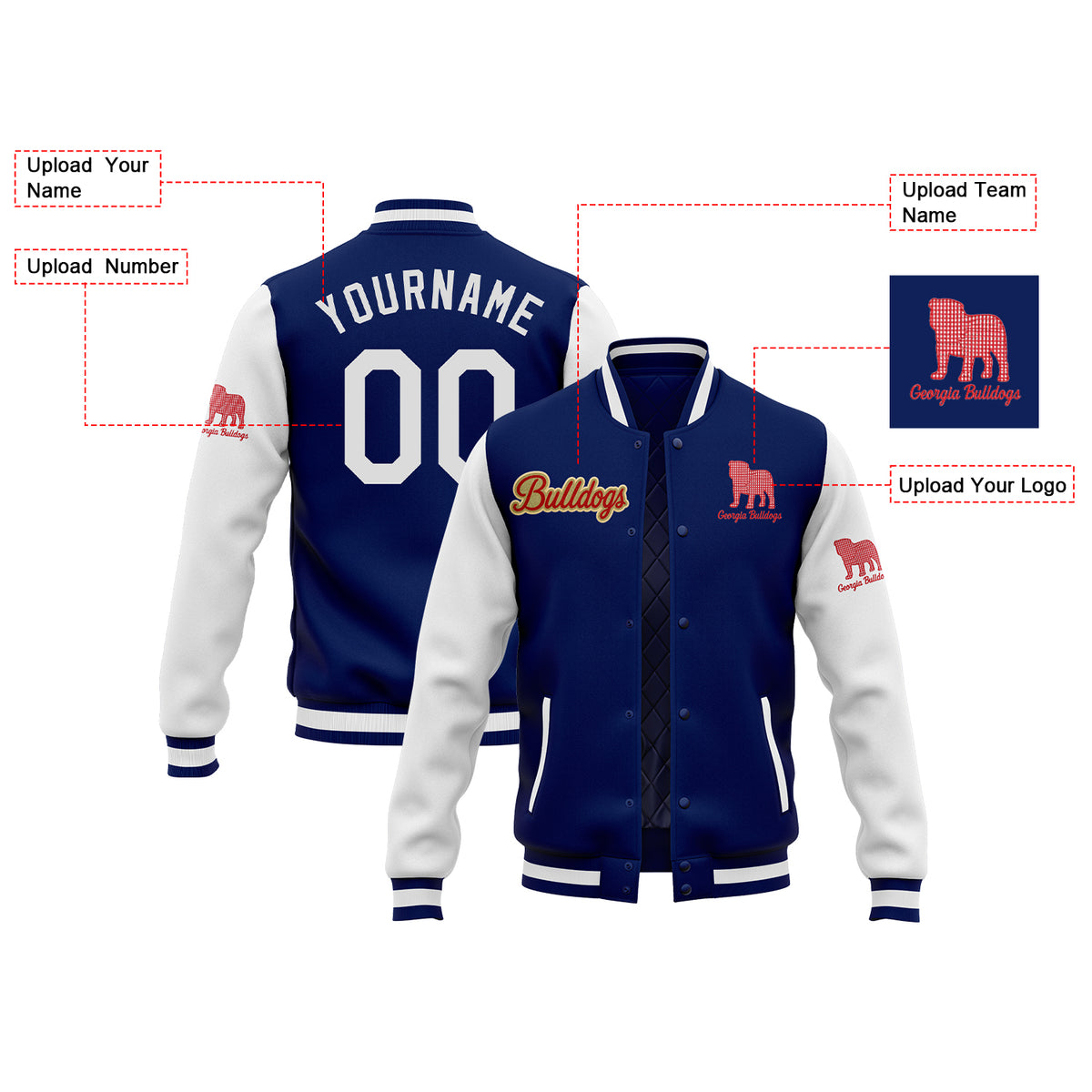 Custom Georgia Two Tone Glitter Team Mascot Varsity Letterman Team Jacket For Game Day