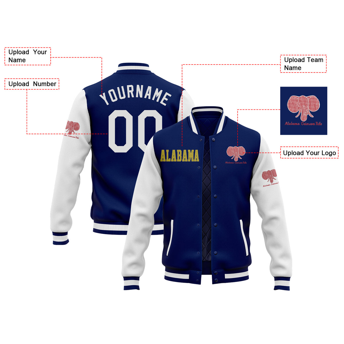 Custom Alabama Two Tone Glitter Team Mascot Varsity Letterman Team Jacket For Game Day