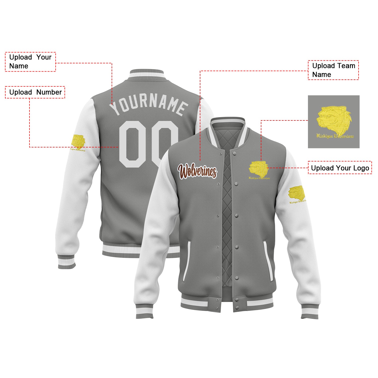 Custom Michigan Two Tone Glitter Team Mascot Varsity Letterman Team Jacket For Game Day