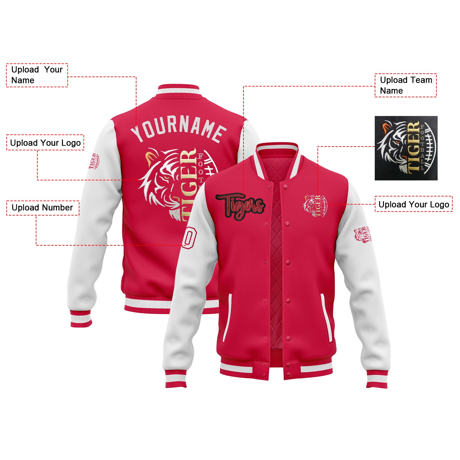 Custom Glitter Embroidered Two Tone Varsity Letterman Team Jacket