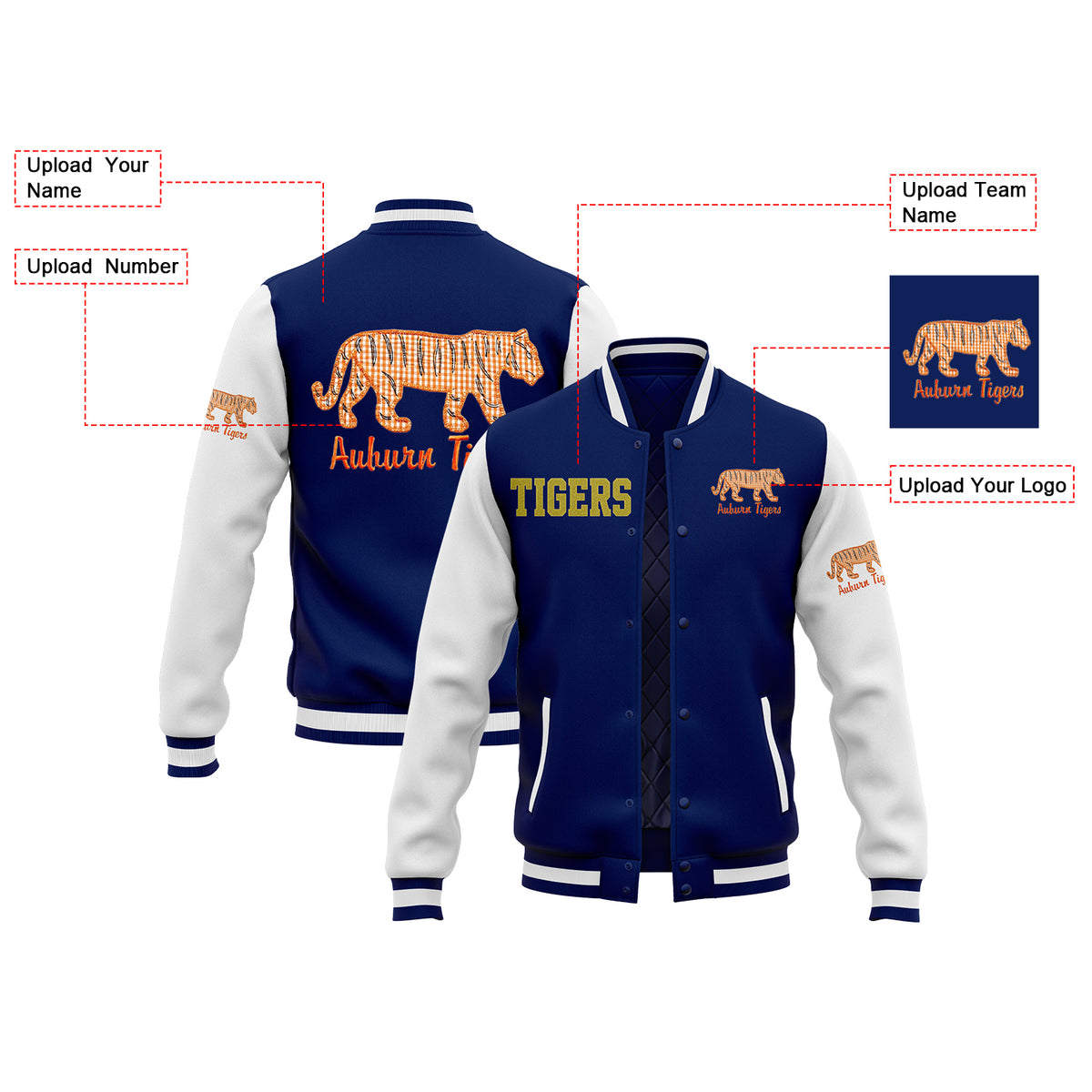 Custom Auburn Two Tone Glitter Team Mascot Varsity Letterman Team Jacket For Game Day