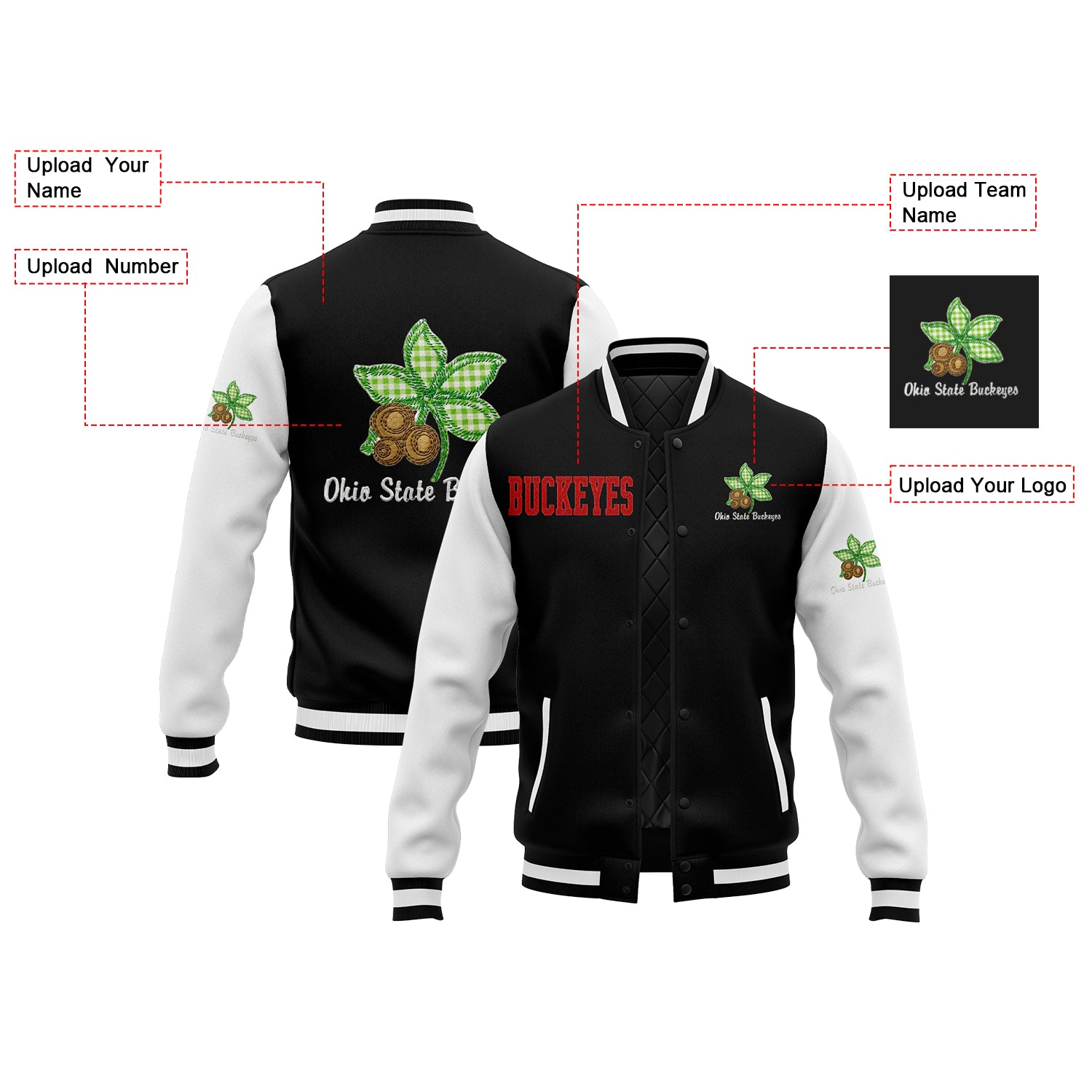 Custom Ohio Buckeyes Two Tone Glitter Team Mascot Varsity Letterman Team Jacket For Game Day